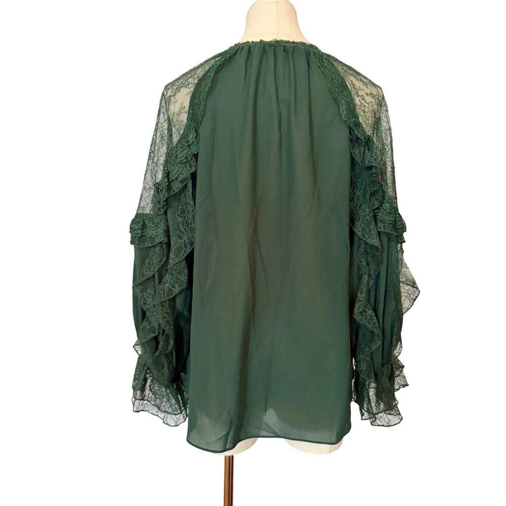 Alice + Olivia Aleena Lace Ruffled Blouse Green Mystique XS - Picture 6 of 10